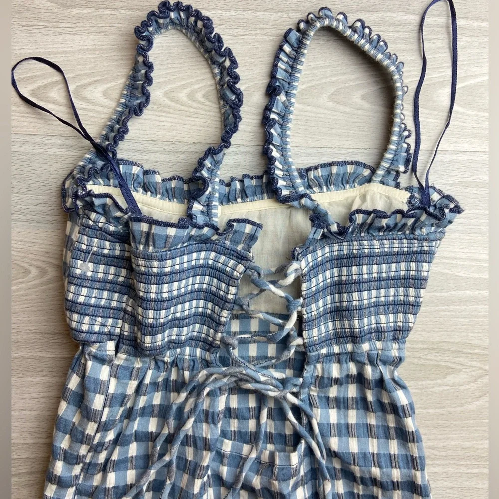 Free People Lucinda Plaid Midi Dress Size XS Square Neck Pleated - Picture 13 of 16